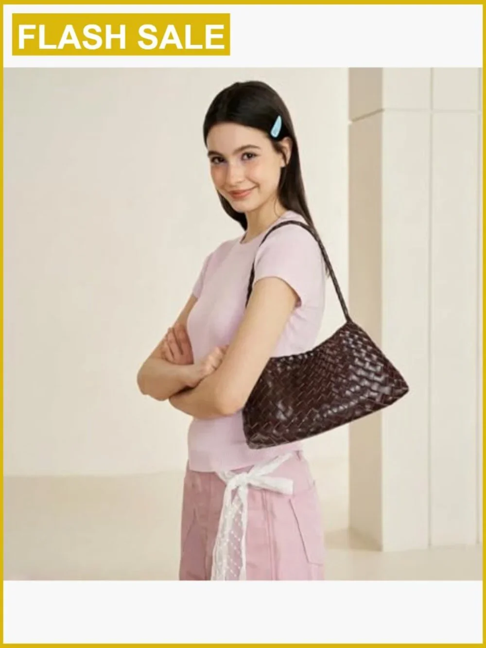 Vegan Leather Woven Hobo Bag Shoulder Tote Slouchy Purse